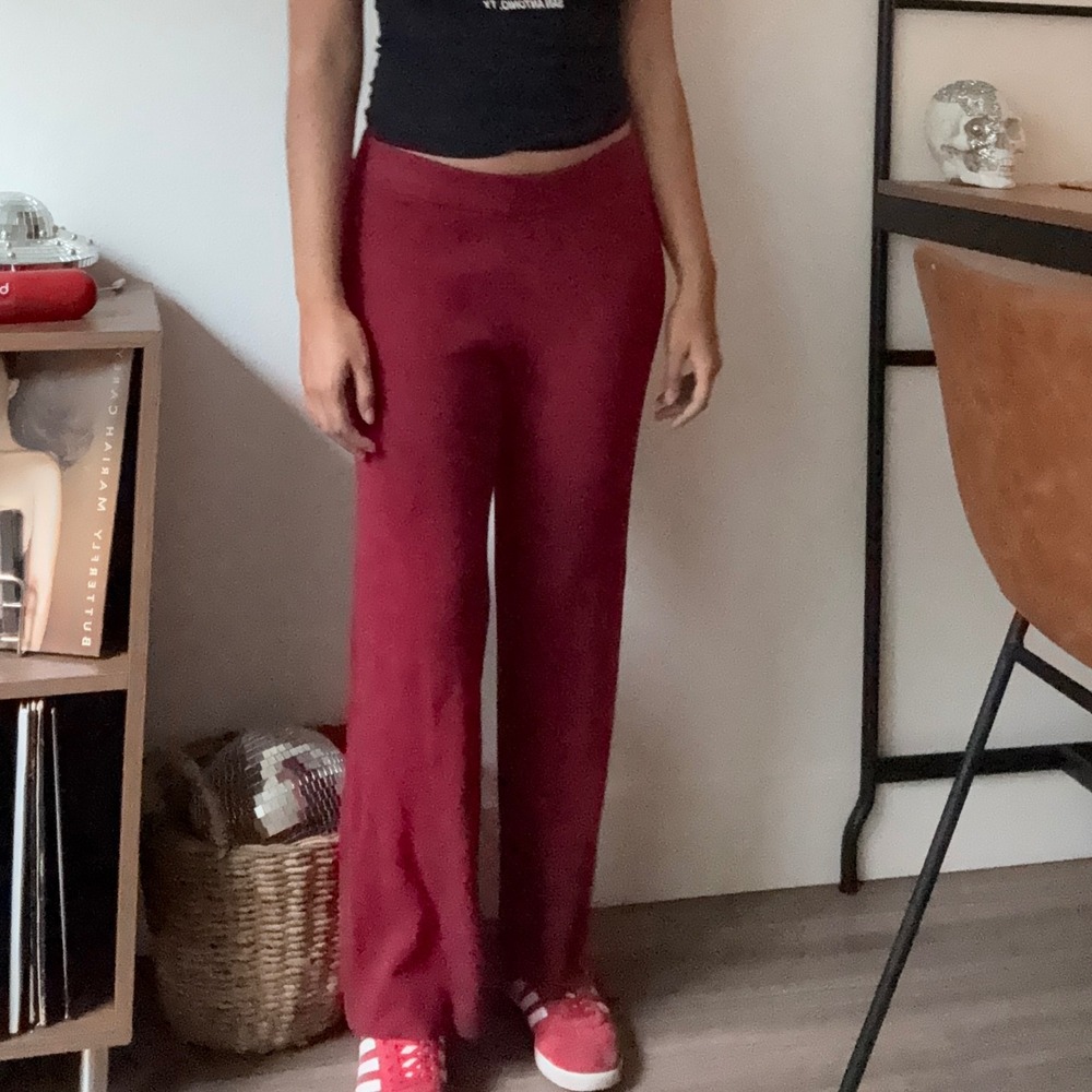 House of Harlow 1960 Ribbed Wide Leg Lounge Pants Burgundy Knit M